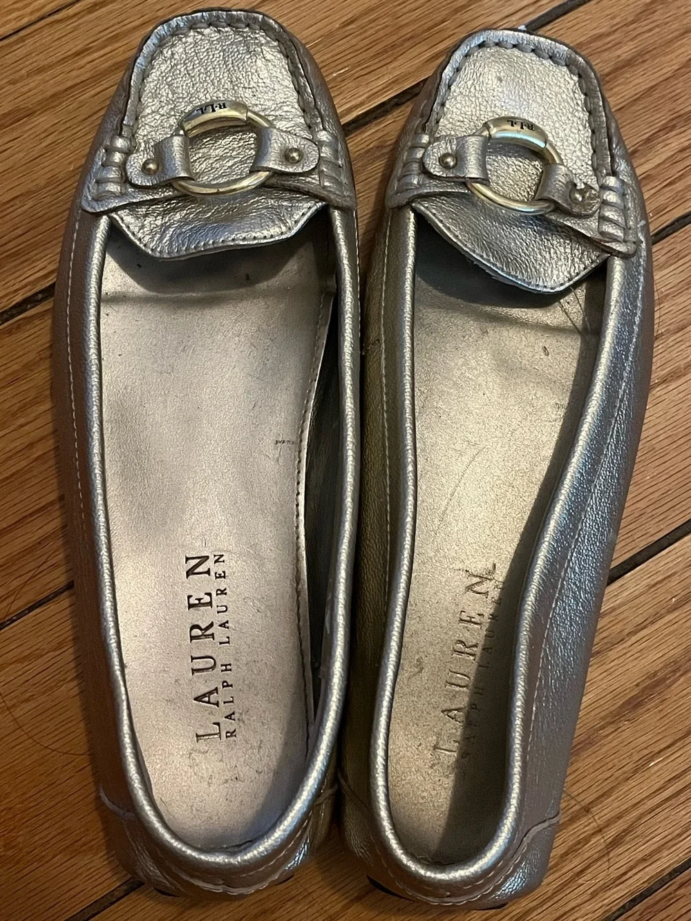 Lauren Ralph Lauren Gold Metallic Leather Loafers with Buckle
